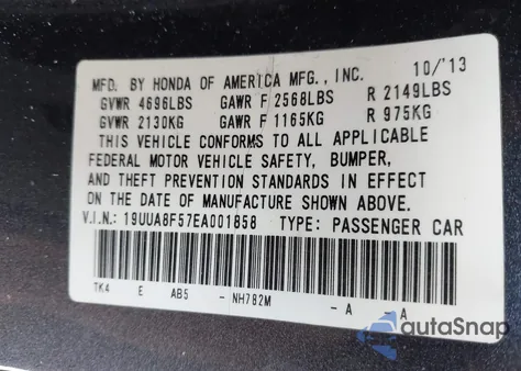 2014 Acura Tl 3.5 из США, поврежденный, VIN 19UUA8F57EA001858